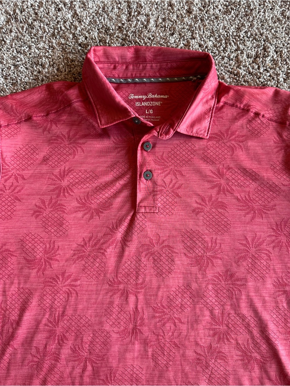 Tommy Bahama IslandZone Pineapple Palm Coast Polo Shirt Mens Large L Pink Red